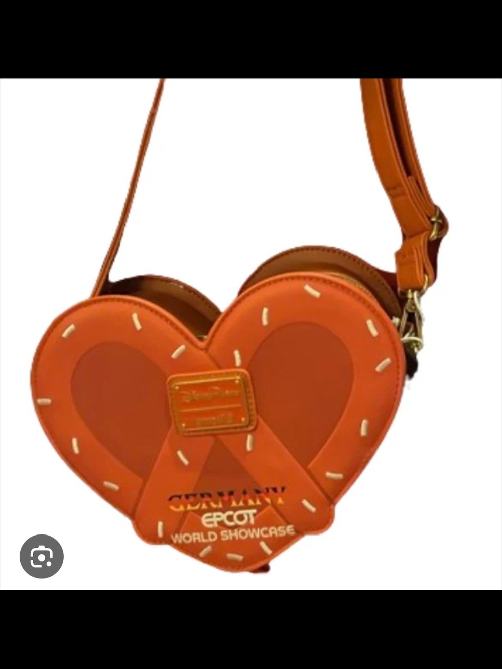 Germany EPCOT World Showcase Mickey & Minnie Pretzel Heart Crossbody Bag - Picture 2 of 3